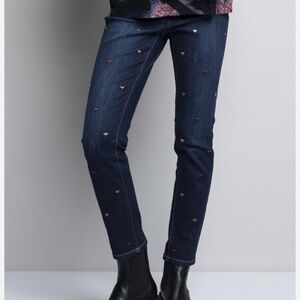 Picadilly Canada Dark Blue Skinny Jeans Pink Heart Embroidery Size‎ 12